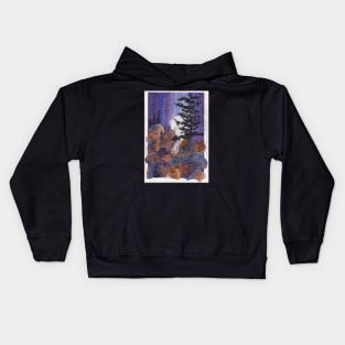 Mountain Moon & Tree Watercolor & Acrylic collage Kids Hoodie